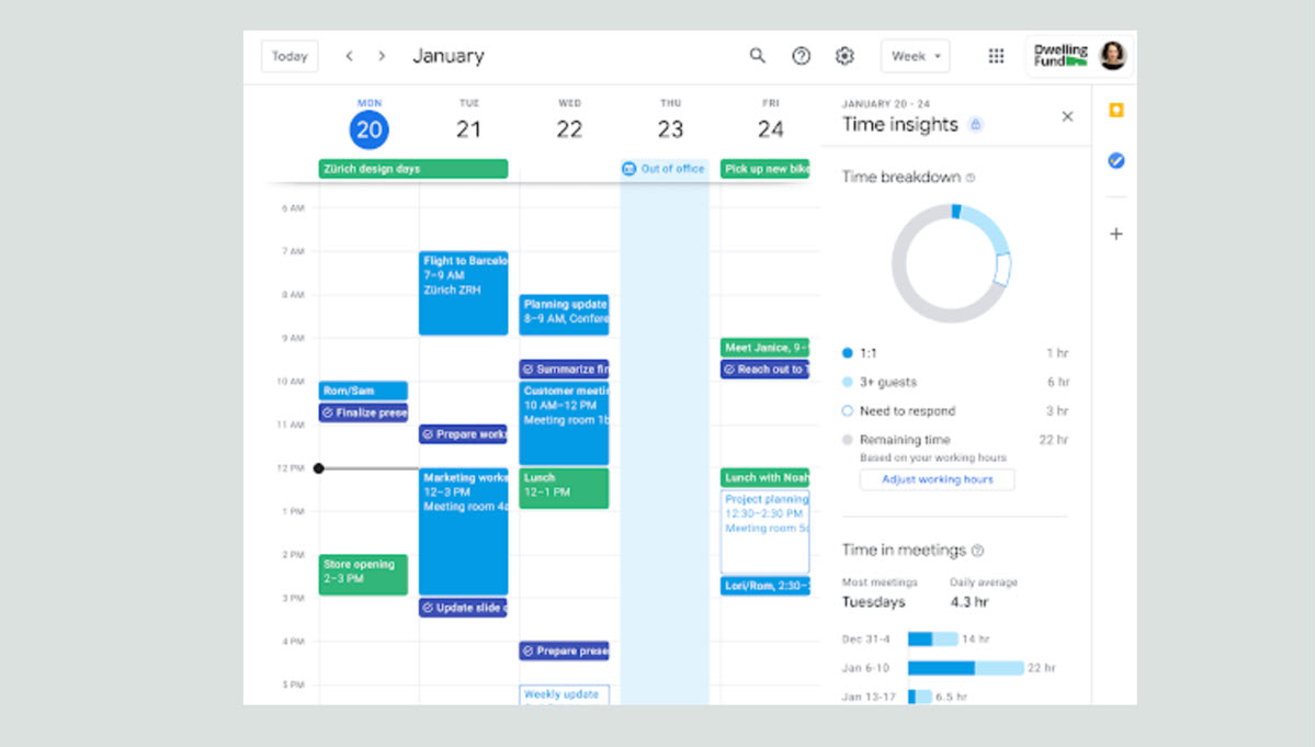 Google Agenda toont u Time Insights om u te laten weten hoe u uw tijd doorbrengt